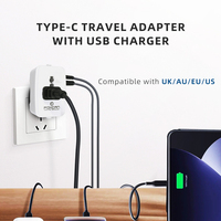 Adaptateur secteur de voyage compatible avec la tension mondiale 1 USB + 1 Type C prises US/UK/EU/AU portables pour les voyages d'affaires