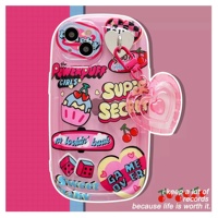 Étui en silicone rétro Graffiti fille rose Ins avec porte-clés coeur étui de téléphone pour iPhone 11 12 13 14 pro max XR XS Max