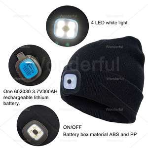หมวกไหมพรมถักคุณภาพสูงแบบชาร์จไฟได้ด้วย USB พร้อมไฟ LED สำหรับฤดูหนาว หมวกบีนนี่มีไฟฉายในตัว หมวกวิ่งออกกำลังกาย - Product Image 4