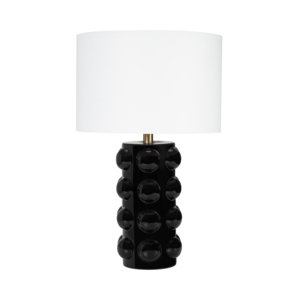 Lampada da tavolo in ceramica con base a bolle, finitura nera lucida, per l'arredamento di camera da letto e soggiorno - Product Image 1