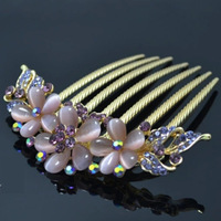 Koreanische Version Frauen Haar gabel vergoldet Sieben Zahn Haarkamm Kristall Opal Blume Haarnadel Hochzeits schmuck