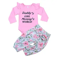 Musim Gugur Bunga Bayi Bayi Gadis Set Pakaian 100% Katun Organik Balita 3 Piece Pakaian Set Celana dan Baju Monyet Busur Ring