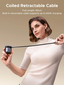 Cargador Retráctil USB C GaN UGREEN X605 Nexode Original de 65 W <span class=keywords><strong>con</strong></span> Cable Integrado, Adaptador de Pared de Carga Rápida de 2 Puertos - Product Image 3