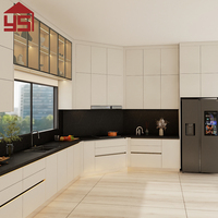 Armoires de cuisine élégantes et minimalistes au design personnalisé, en stratifié HPL, modulaires pour appartement avec appareils encastrés