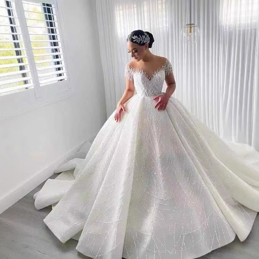 princess polly baby blue dress Stunning 24-Piece African Mugler Wedding Dress with Illusion High Neck, Beaded Pearls, Lace, and Satin for Nigerian Black Women and Girls main image 0