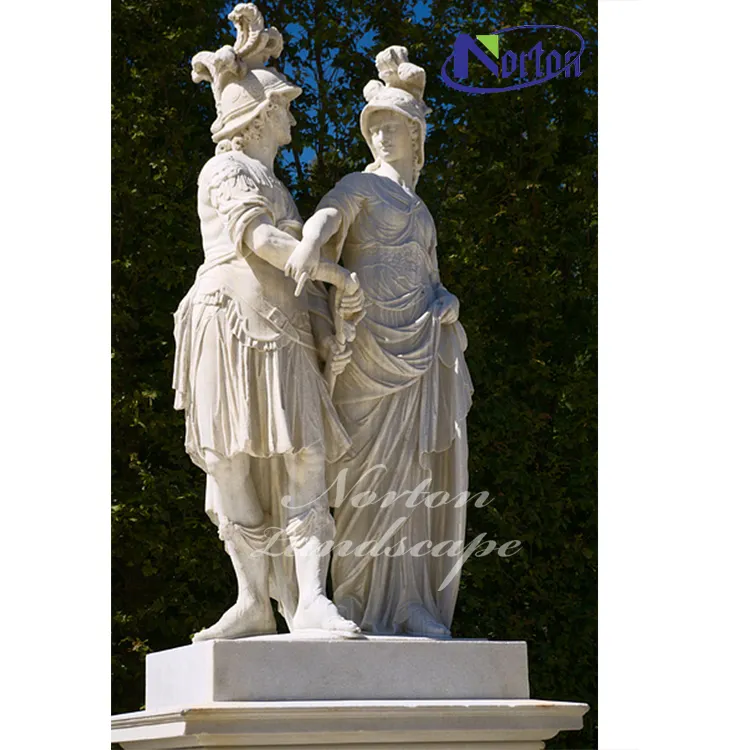 Produk Taman Batu Kustom Patung Angka Romawi Ukuran Hidup Cinta Patung Marmer Putih Pasangan