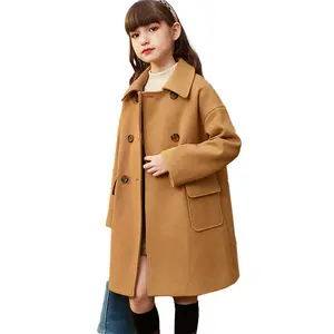 ヨーロッパの子供のコートの衣装かわいい女の子のアウター長い冬の子供のウールのコート