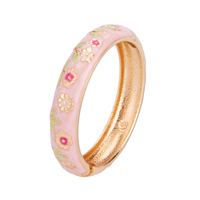 Gelang Manset Enamel Klasik Daili Zinc Alloy Beige 14mm Berlapis Emas Desain Bunga untuk Wanita, Hadiah Ulang Tahun