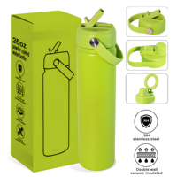 Bouteille d'eau isotherme sous vide en acier inoxydable 304 de haute qualité, 25 oz, avec couvercle à paille et poignée, anti-fuite, pour la course à pied et la randonnée en extérieur
