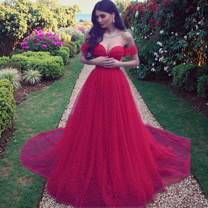Vestido de Novia Rojo de la Marca Arrival, Diseños con Hombros Descubiertos, Adornado con Cuentas, Elegante Vestido de Novia Largo y Sexy - Product Image 4