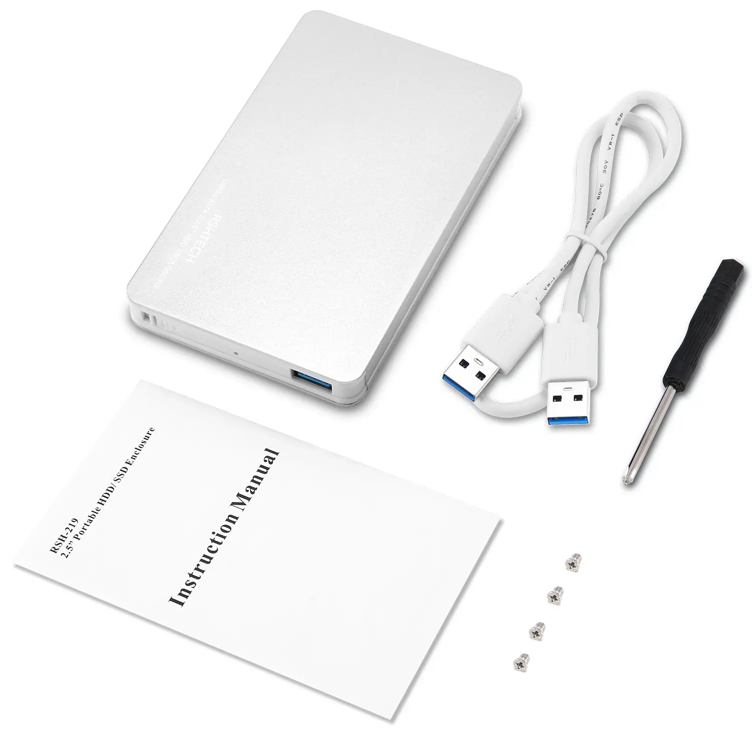 RSHTECH Portable HDD/SSD Enclosure Hard Disk Enclosure with UASP Protocol USB 3.0 2.5 Inch SATA Hard Drive Enclosure