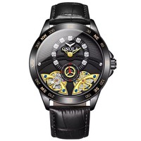 Montre mécanique pour homme ONOLA 3867 avec mouvement squelette étanche, bracelet en cuir, montre automatique, design à double roue volante