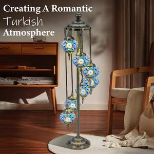 Lámpara de pie de mosaico turco hecho a mano en <span class=keywords><strong>Marrakech</strong></span> con 7 globos y base de bronce para decoración del hogar y jardín - Product Image 3