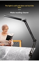 Lampe de bureau LED moderne à bras long Interrupteur USB pliable à gradation Abat-jour noir blanc pour étudier la lecture de tatouages Manucure