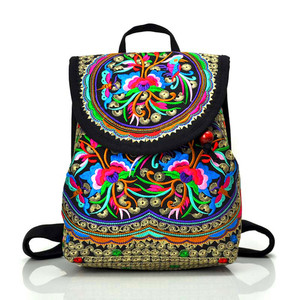Sac à dos en toile brodée avec fermeture éclair pour femme, élégant, vintage, ethnique, floral, sac à main, sac de shopping, sac de voyage - Product Image 1