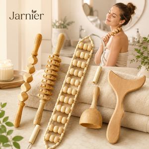 ชุดอุปกรณ์นวดตัวด้วยไม้ Jarnier พร้อมลูกกลิ้งไม้และที่นวดเท้าสำหรับการระบายน้ำเหลือง ลดเซลลูไลท์ ชุดกัวซา - Product Image 2