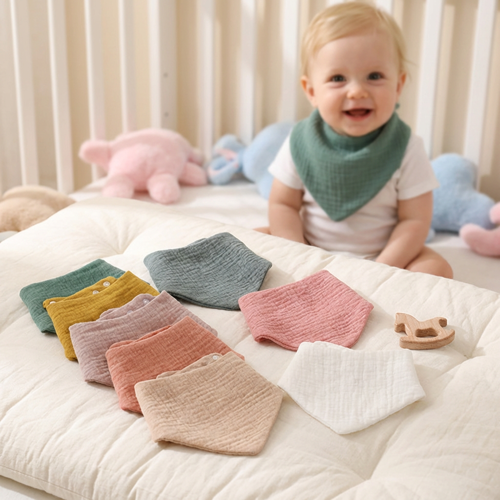 Wholesale Solid Color Muslin Baby Bandana Bib 100% Cotton Soft Absorbent Antibacterial Breathable Triangle Drool Bib Saliva