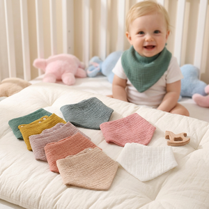 Bavoir bandana bébé en mousseline <span class=keywords><strong>de</strong></span> couleur unie, 100 % <span class=keywords><strong>coton</strong></span>, doux, absorbant, antibactérien, respirant, triangulaire, pour la bave et la salive, vente en gros - Product Image 1