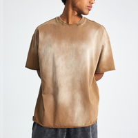 T-shirt vintage surdimensionné en coton 305 g/m² pour homme, col déchiré, bords bruts, effet délavé, coupe ample, poids lourd