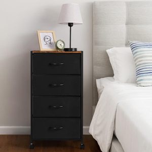 Cómoda de Estilo Retro <span class=keywords><strong>con</strong></span> <span class=keywords><strong>Ruedas</strong></span> y Cajones, Mueble de Almacenamiento Multicapa de Oxford para Dormitorio, 4 Cajones - Product Image 2