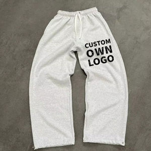 กางเกงวอร์มโอเวอร์ไซส์ผ้าฝ้ายขนาดใหญ่สำหรับทุกเพศกางเกงวอร์มทรงหลวมขาบานผ้าคอตตอนขนาดใหญ่สำหรับผู้ชายและผู้หญิง - Product Image 4