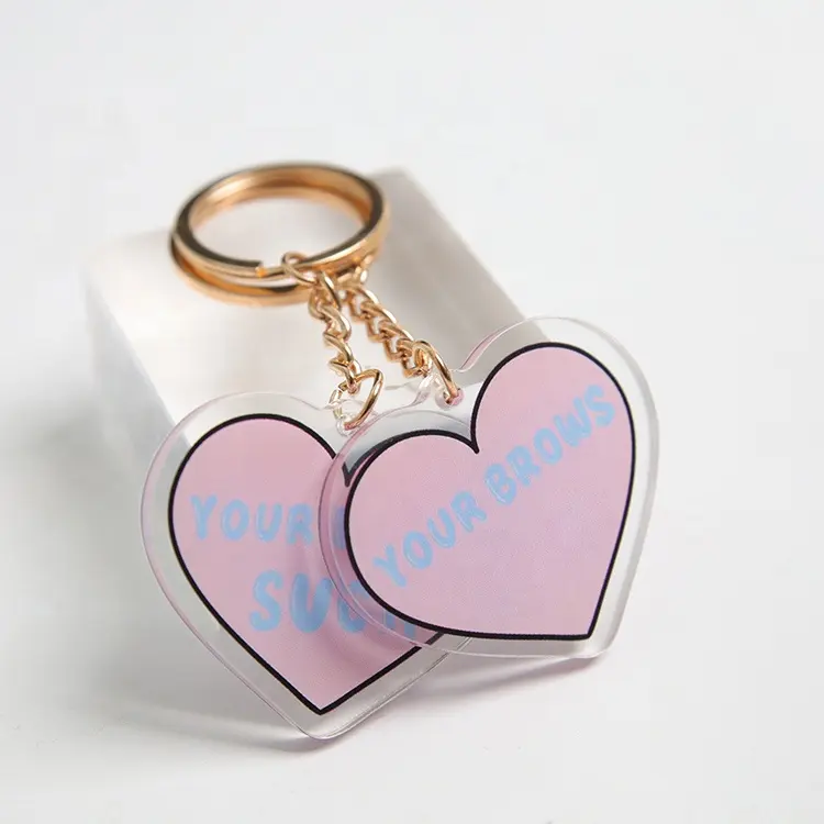 Sleutelhanger Designer Custom Print Logo Clear Heart Shaped Leuke Charms Acryl Sleutelhanger Voor Promotionele