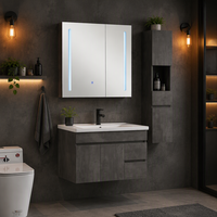 Meuble-lavabo mural moderne en bois avec vasque en céramique et miroir de salle de bain, avec égouttoir en acier inoxydable