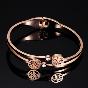 Bracelet en acier inoxydable or rose avec incrustation de diamants Arbre de Vie, bijoux pour femmes à porter au quotidien - Product Image 4