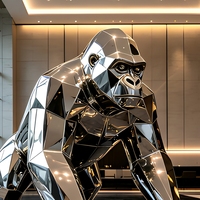 Sculpture de gorille géométrique en acier inoxydable 304 sur mesure, décoration artistique d'hôtel, art d'entreprise