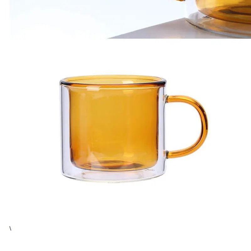UCHOME yüksek borosilikat Amber mavi renk çift duvar cam kahve içecek kulplu fincan