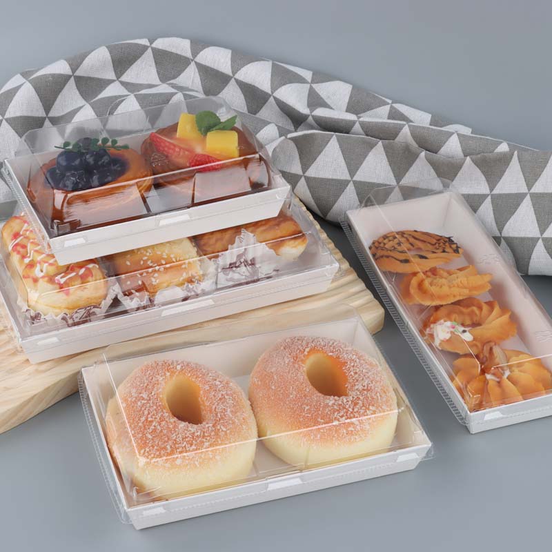 Custom Sandwich Hamburger Rectangle Square Bread Hot Dog Kraft Paper Food Packaging Disposable Cake Box With Clear Plastic Lid