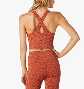 OEM 2025 New Summer <strong>Leopard</strong> Gym <strong>Bra</strong> Full Coverage High Neck Custom Recycled Sports <strong>Bra</strong> Cross Back Fitness tank Workout Crop <strong>Top</strong> - Product Image 1