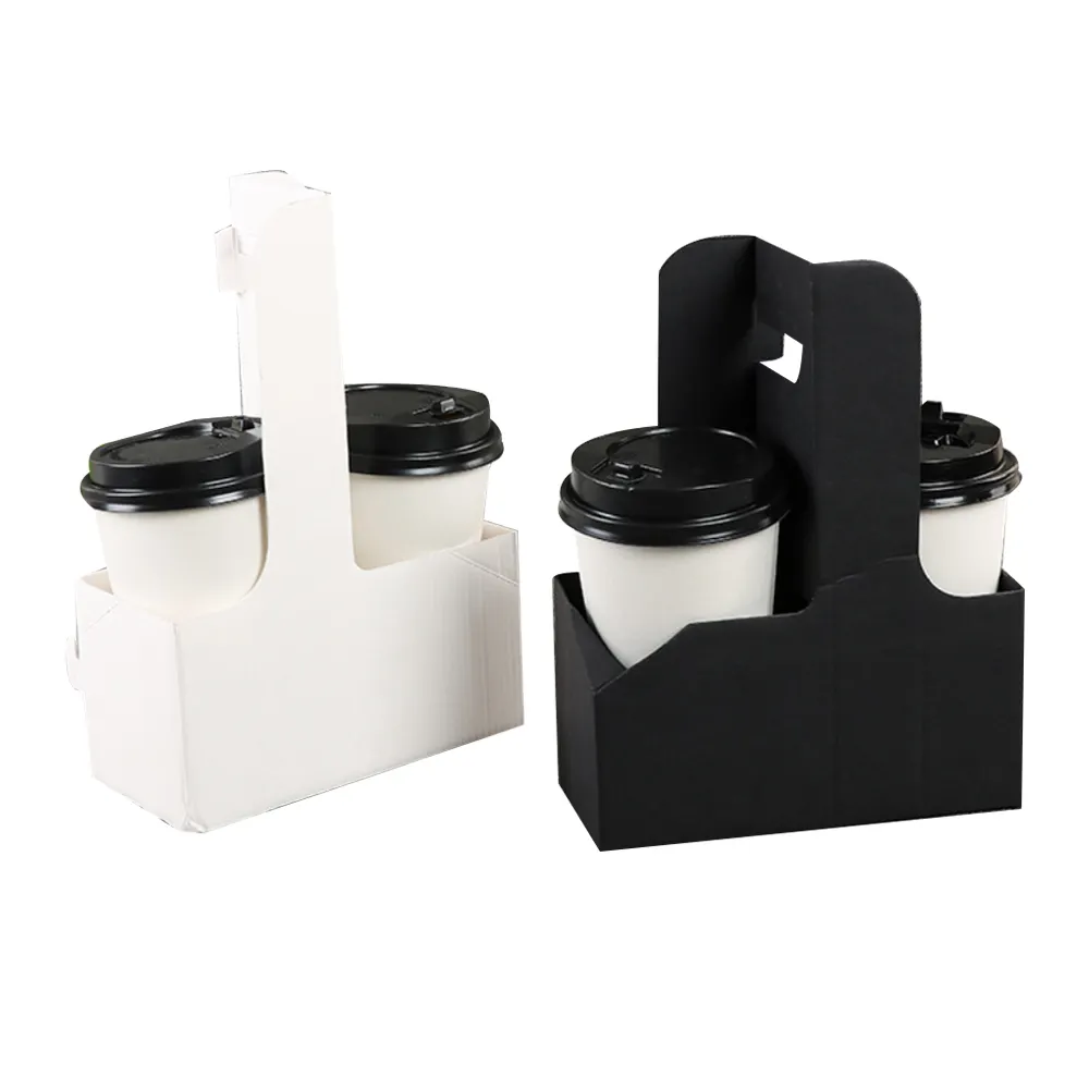 Biodegradable Disposable white black Packaging Take Away Drink Coffee Paper Cup Carrier Holder Tray With Handles