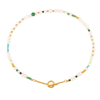 Collier en perles d'eau douce naturelles en acier inoxydable, bouton OT, perles exquises, best-seller