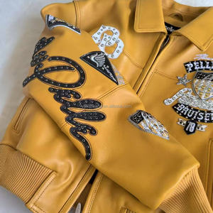 جاكيت نسائي جديد من الجلد الأصلي والماس والتطريز بالحروف العتيقة من جلد الضأن الأوروبي - Product Image 6