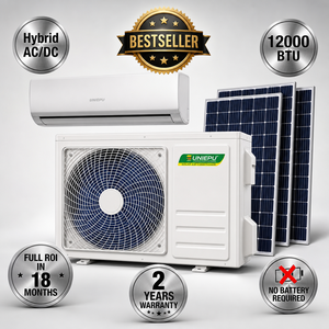 Aire Acondicionado Solar Híbrido AC/DC de 12000 BTU R32 con Sistema <span class=keywords><strong>Inverter</strong></span> de Pared, Ahorra un 90% en la Factura del Día para el Hogar y la Oficina - Product Image 1
