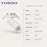 Spot encastré de plafond réglable pour hôtel et boutique, éclairage de présentation, en aluminium blanc 40mm, compatible ampoules MR11 et GU10