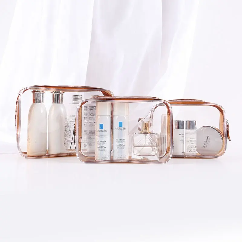 2024 New Clear Brown Brush Makeup Bag Travel Pouch Transparent Toiletry Bags Sets Clear Cosmetic Bag for lady
