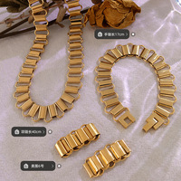 Ensembles de bijoux personnalisés en gros pour femmes : bracelets, bagues et colliers géométriques punk plaqués or 18 carats en acier inoxydable pour anniversaire