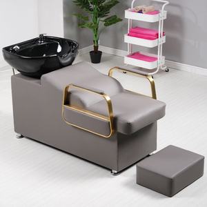 Unidad de Lavado para Salón de Belleza, Lavacabezas con Asiento Ajustable y Lavabo de Cerámica Inclinable - Product Image 2