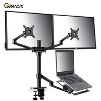 Support pour moniteur et ordinateur portable, support double écran avec plateau pour ordinateur portable, compatible avec deux écrans de 13 à 27 pouces et des ordinateurs portables de 10 à 17 pouces