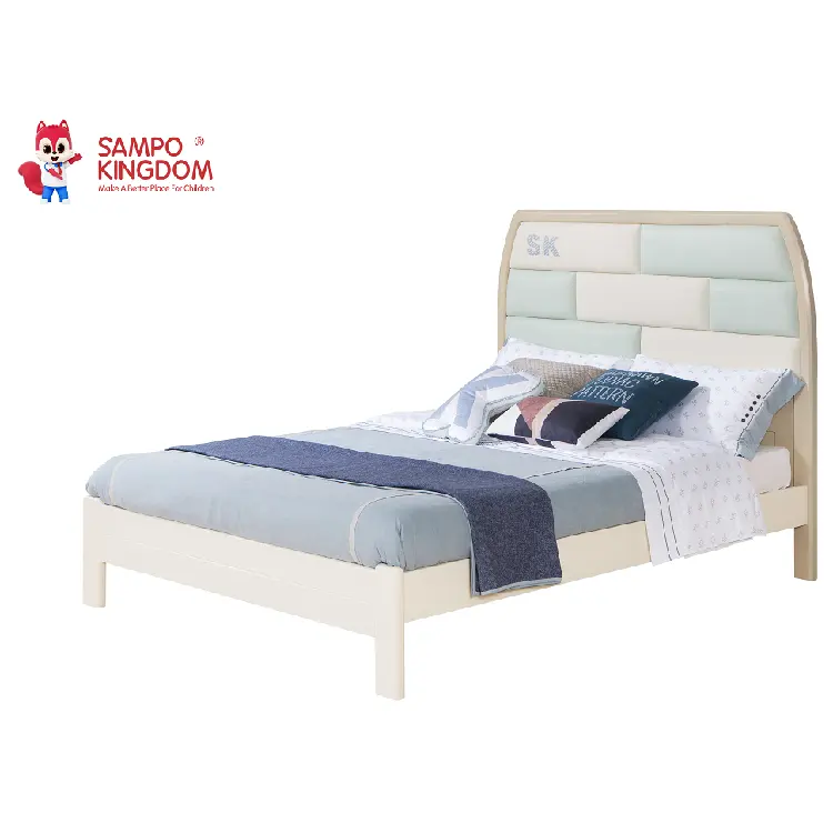 Marco de cama de madera de pino para niños individual hecho a mano de estilo simple de tamaño y color personalizado de fábrica de China con cabecero de cuero cunas para niños