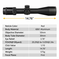 Lunette de visée Bowei 6-24x50 FFP avec tube de 30 mm, illumination rouge, mise au point latérale, correction de parallaxe, objectif HD, pour la chasse