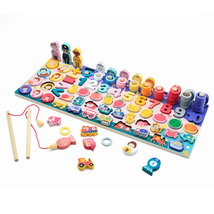 6 in 1 Multifunctional Logarithmic Fishing Toy Game Montessori <strong>Kids</strong> Educational Wooden Puzzle Games <strong>Count</strong> Numbers Matching Board - Product Image 1