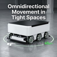 AMR omnidirectionnel à double commande de direction 1000-30D, construction en aluminium et acier inoxydable, puissance 350W 48V, capacité 1000kg, bras de 1100mm