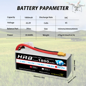 2PCS HRB 6S Lipo Batterie 22.2V 1800mah 50C Avec XT60 Deans EC5 90 Connecteur Pour SAB Globin Jets Avion RC Car Truck <span class=keywords><strong>Monster</strong></span> - Product Image 2
