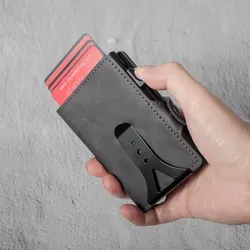 Casekey New Trend Men Luxury Leather Popup <b>Wallet</b> With Id Window&Cash Clip Slim Minimalist Smart Card <b>Holder</b> Porte Carte Bancair - Product Image 2