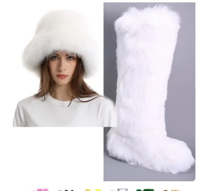 2023 Mulheres Joelho de Lã Inverno Novo Quente Pele Neve Botas Moda Acolhido De Pele De Pelúcia Chapéu Conjunto Botas de Plataforma Botas das Mulheres - Product Image 4