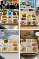 Barquette alimentaire jetable écologique compostable en bagasse de canne à sucre à six compartiments pour fêtes et traiteur