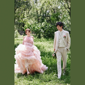 Nouvelle Robe de Mariée Thème <span class=keywords><strong>Photo</strong></span> en Maille Colorée pour Séance <span class=keywords><strong>Photo</strong></span> de <span class=keywords><strong>Couple</strong></span> en Voyage, Tenue pour Shooting Urbain avec Traîne, pour Album <span class=keywords><strong>Photo</strong></span> - Product Image 5